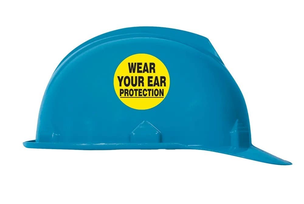 AccuformNMC LHTL390 Hard Hat Stickers, Wear Your Ear Protection, Adhesive Vinyl, 2-1/4", 10/Pk