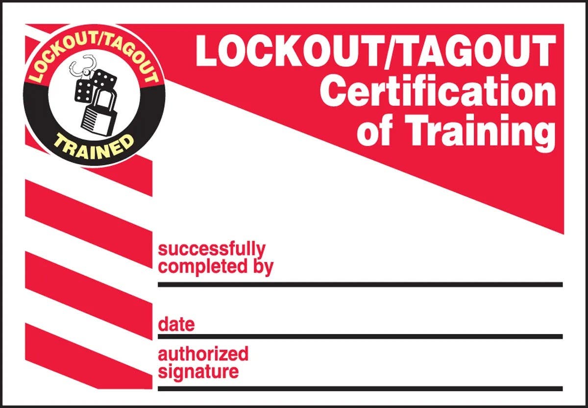 AccuformNMC LKC207LPM Lockout/Tagout Certification Of Training Label, Self-Laminating RP-Plastic, 2-1/8" H x 3-3/8" W, 5/Pk