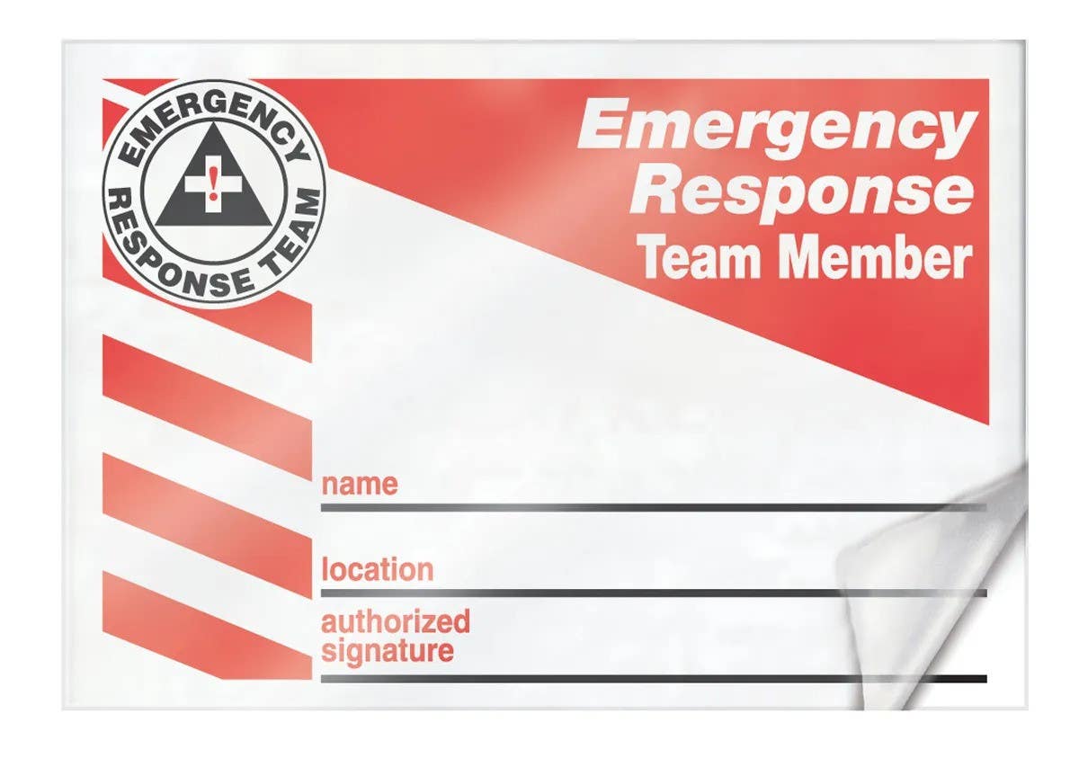 AccuformNMC LKC220LPM Emergency Response Team Member Label, Self-Laminating RP-Plastic, 2-1/8" H x 3-3/8" W, 5/Pk