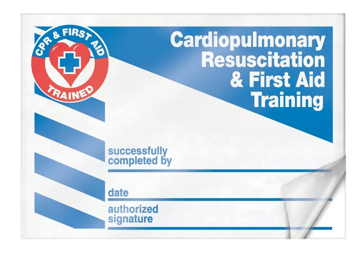 AccuformNMC LKC226LPM Safety Label, Cardiopulmonary Resuscitation And First Aid Training…, Self-Laminating RP-Plastic, 5/Pk
