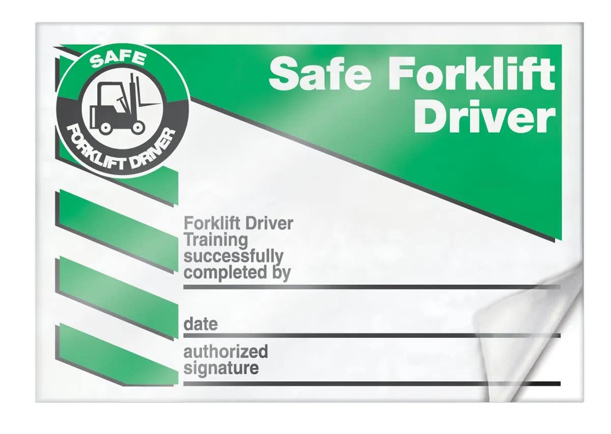 AccuformNMC LKC232LPM Safety Label, Safe Forklift Driver, Self-Laminating RP-Plastic, 2-1/8" H x 3-3/8" W, 5/Pk