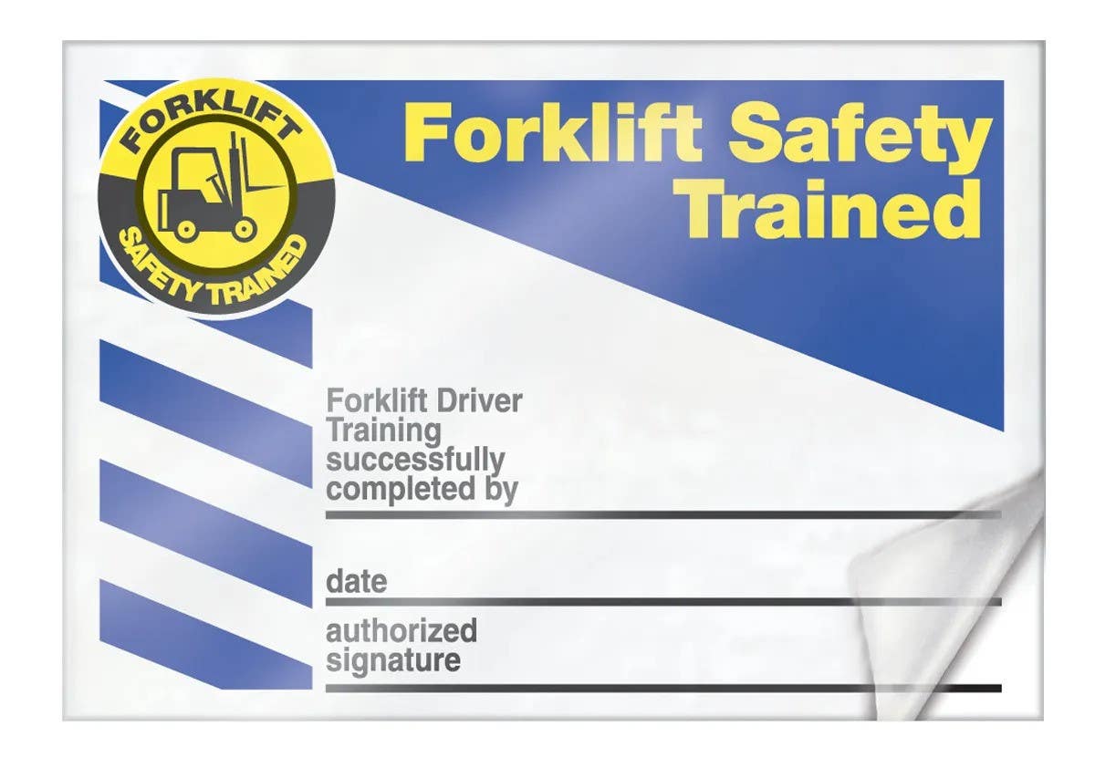 AccuformNMC LKC236LPM Safety Label, Forklift Safety Trained,  Self-Laminating RP-Plastic, 2-1/8" H x 3-3/8" W, 5/Pk