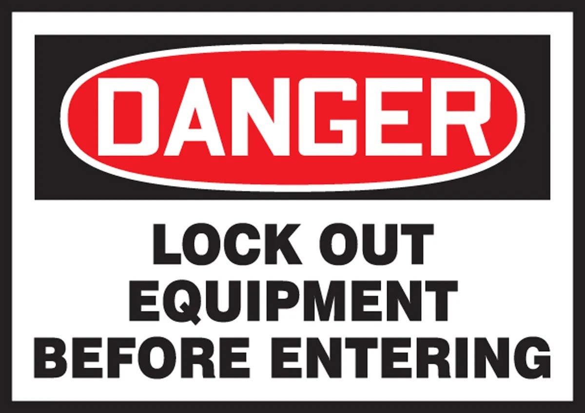 AccuformNMC LLKT101VSP OSHA Danger Safety Label, Lock Out Equipment Before Entering, Adhesive Vinyl, 3-1/2" H x 5" W, 5/Pk