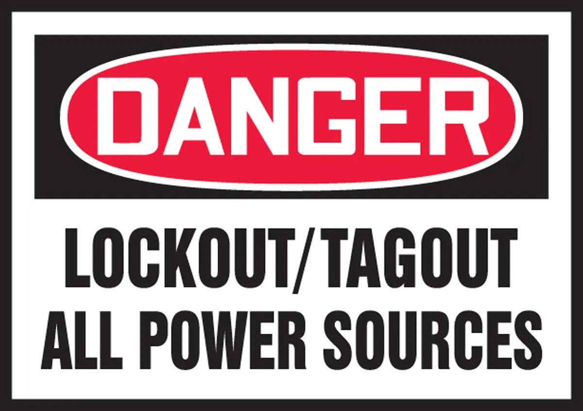 AccuformNMC LLKT104VSP OSHA Danger Label, Lockout/Tagout All Power Sources, Adhesive Vinyl, 3-1/2" H x 5" W, 5/Pk