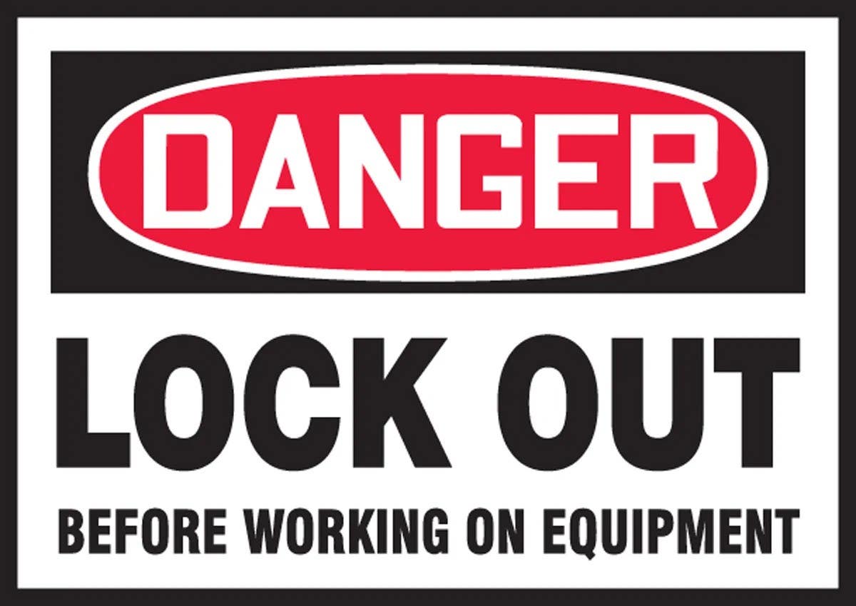 AccuformNMC LLKT107XVE Safety Label, Danger, Lock Out Before Working On Equipment, Adhesive Dura Vinyl, 3-1/2" H x 5" W