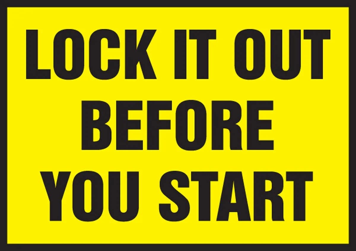 AccuformNMC LLKT521XVE Safety Label, Lock It Out Before You Start, Adhesive Dura Vinyl, 3-1/2" H x 5" W
