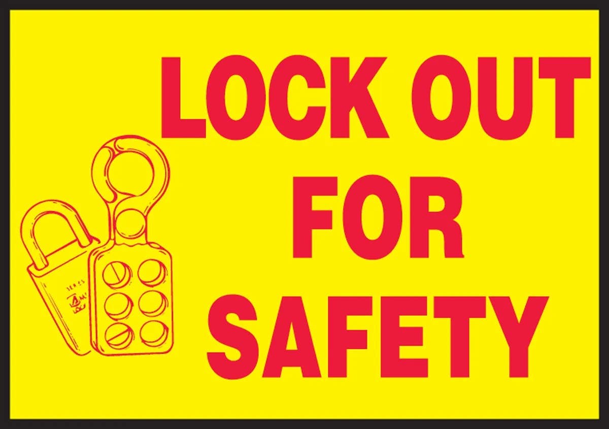 AccuformNMC LLKT524VSP Safety Label, Lock Out For Safety, Adhesive Vinyl, 3-1/2" H x 5" W, 5/Pk