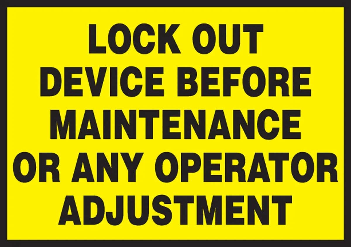 AccuformNMC LLKT531VSP Safety Label, Lock Out Device Before Maintenance..., Adhesive Vinyl, 3-1/2" H x 5" W, 5/Pk