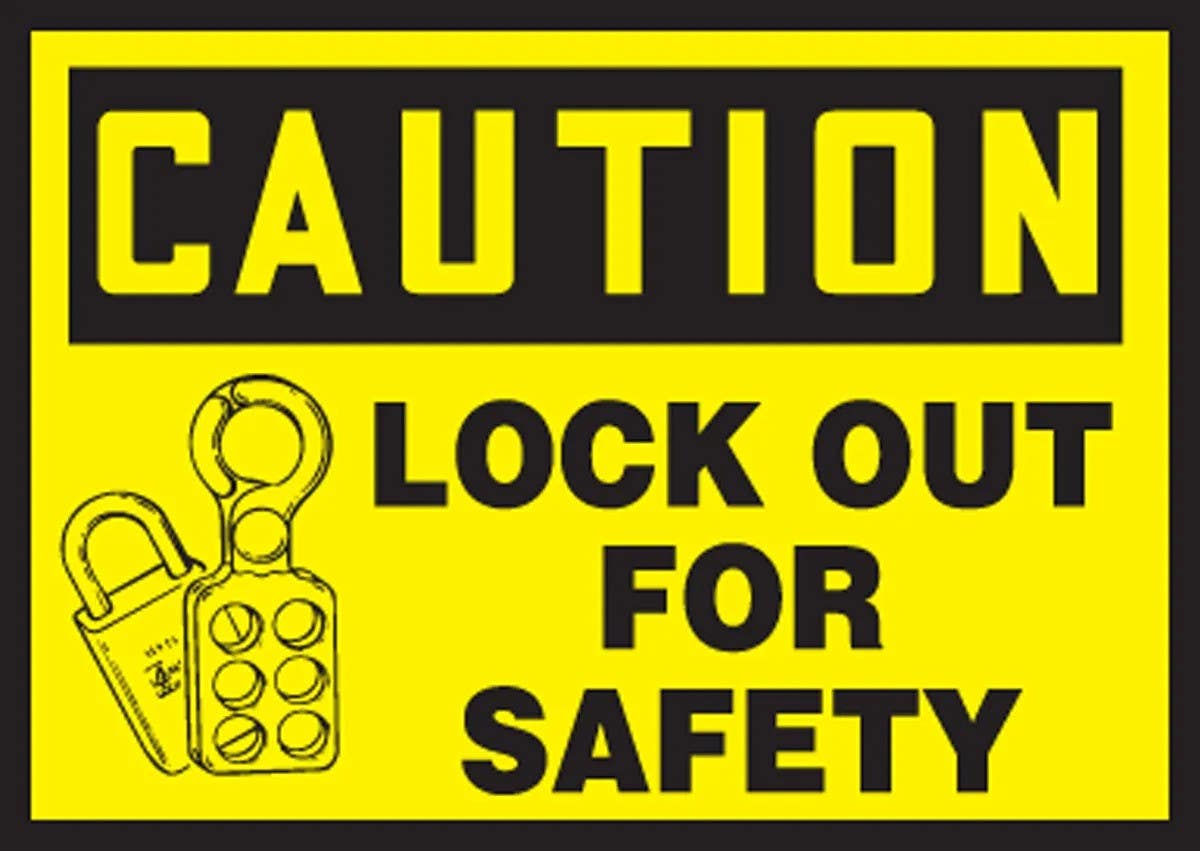 AccuformNMC LLKT605VSP Safety Label, Caution, Lock Out For Safety, Adhesive Vinyl, 3-1/2" H x 5" W, 5/Pk