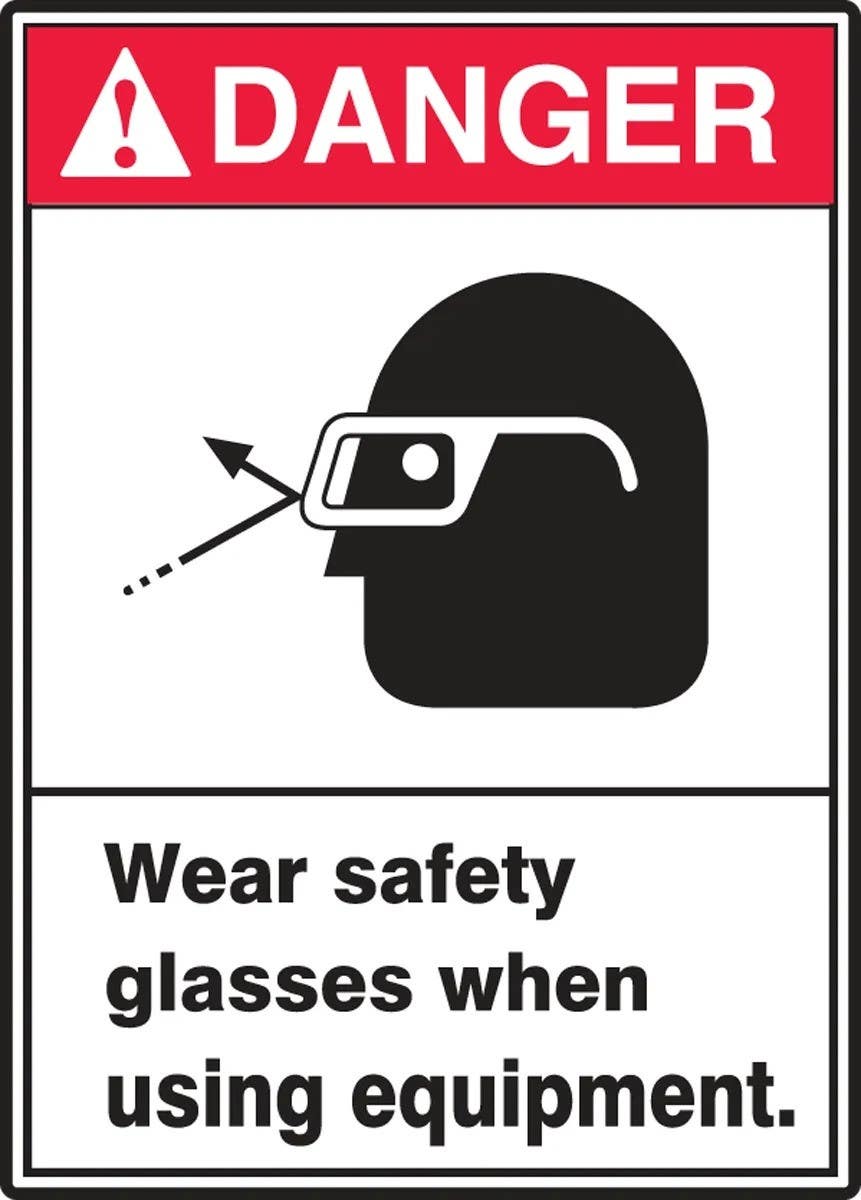 AccuformNMC LPPE001VSP ANSI Danger Safety Label, Wear Safety Glasses When..., Adhesive Vinyl, 5" H x 3-1/2" W, 5/Pk