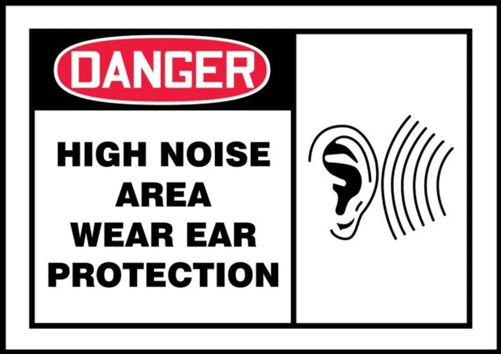 AccuformNMC LPPE003XVE OSHA Danger Safety Label, High Noise Area, Wear Ear Protection, Adhesive Dura Vinyl, 3-1/2" H x 5" W