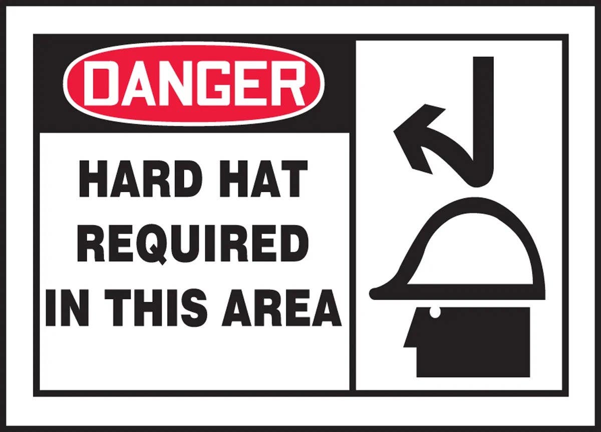 AccuformNMC LPPE005XVE OSHA Danger Safety Label, Hard Hat Required In This Area, Adhesive Dura Vinyl, 3-1/2" H x 5" W