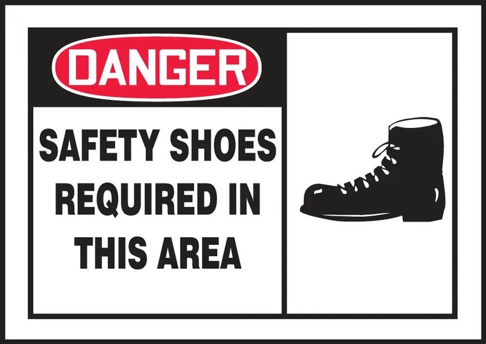 AccuformNMC LPPE002VSP OSHA Danger Safety Label, Safety Shoes Required In This Area, Adhesive Vinyl, 3-1/2" H x 5" W, 5/Pk