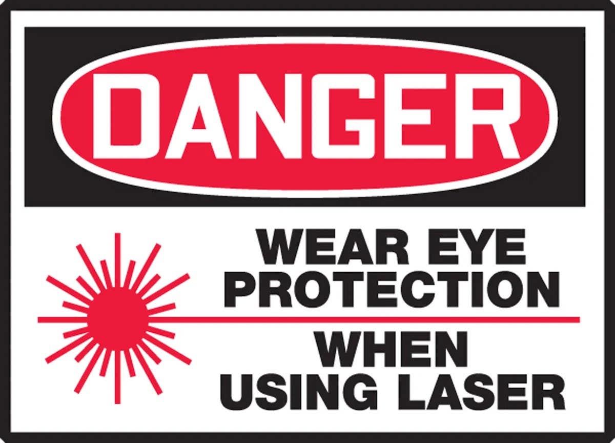 AccuformNMC LPPE115XVE OSHA Danger Safety Label, Wear Eye Protection When Using Laser, Adhesive Dura Vinyl, 3-1/2" H x 5" W