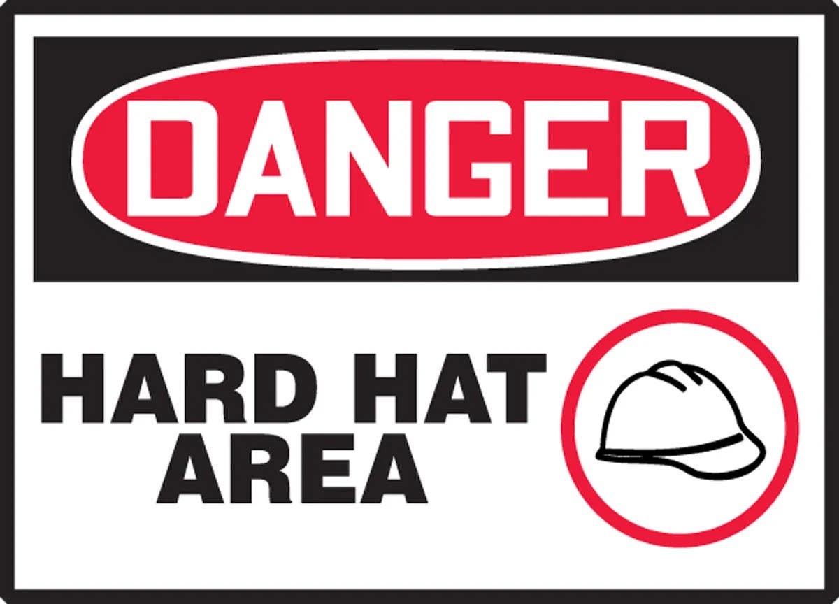 AccuformNMC LPPE116XVE OSHA Danger Safety Label, Hard Hat Area, Adhesive Dura Vinyl, 3-1/2" H x 5" W