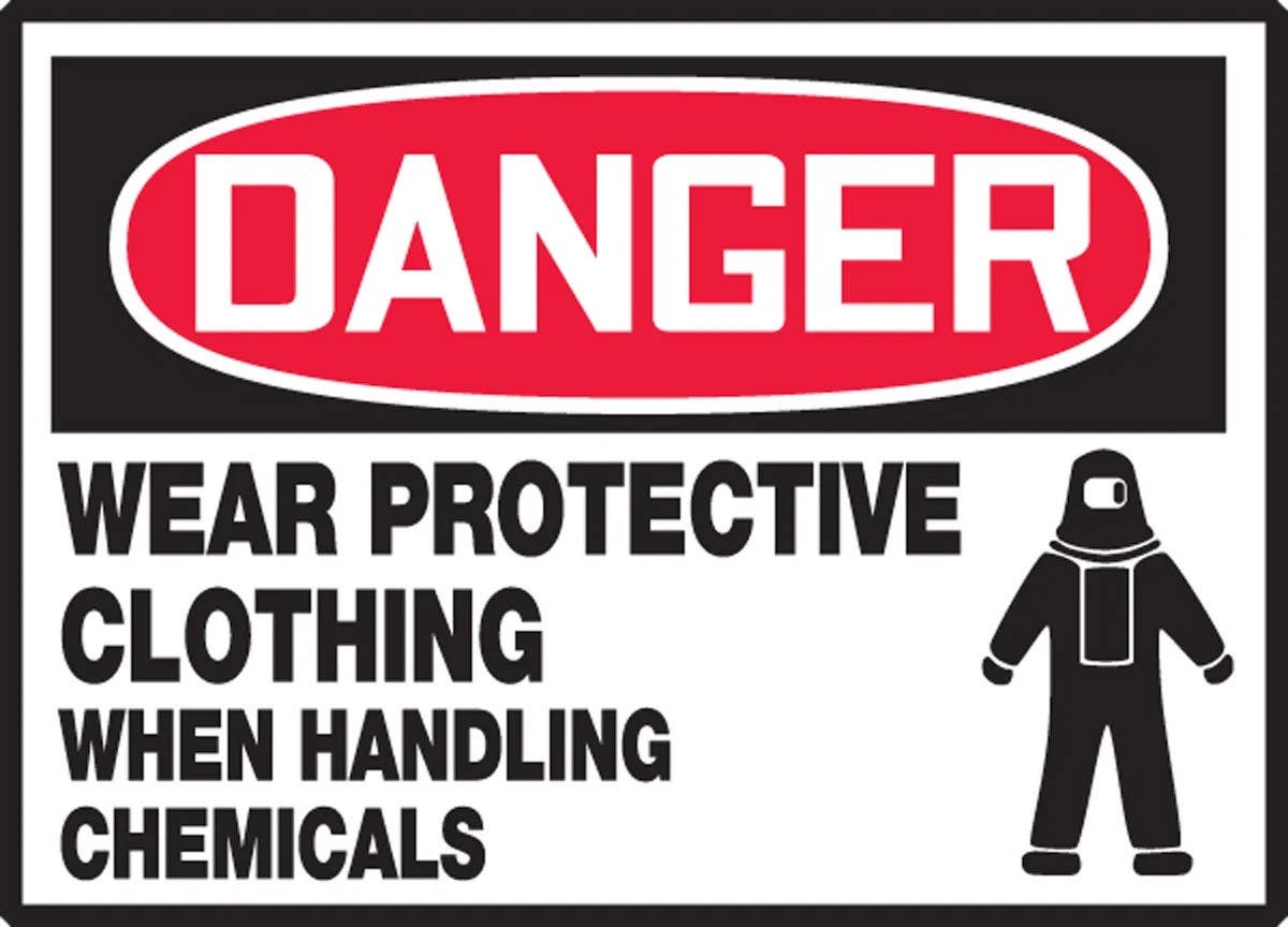 AccuformNMC LPPE122XVE OSHA Danger Safety Label, Wear Protective Clothing When…, Adhesive Dura Vinyl, 3-1/2" H x 5" W