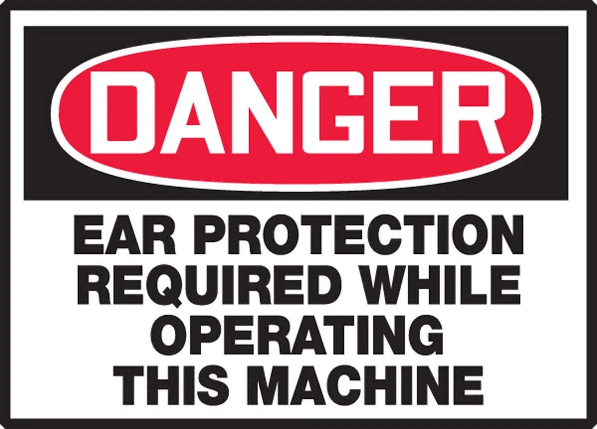 AccuformNMC LPPE126VSP OSHA Danger Safety Label, Ear Protection Required While…, Adhesive Vinyl, 3-1/2" H x 5" W, 5/Pk