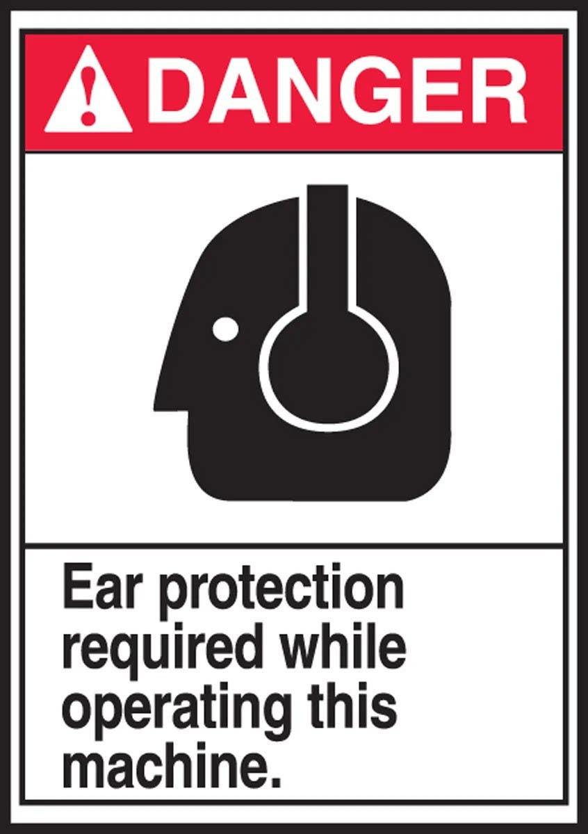 AccuformNMC LPPE140XVE ANSI Danger Safety Label, Ear Protection Required…, Adhesive Dura Vinyl, 5" H x 3-1/2" W