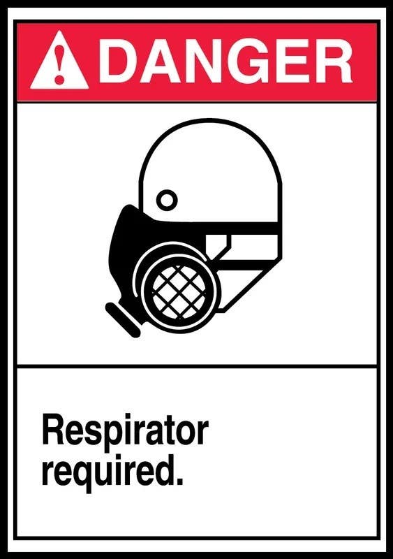 AccuformNMC LPPE142VSP ANSI Danger Safety Label, Respirator Required, Adhesive Vinyl, 5" H x 3-1/2" W, 5/Pk