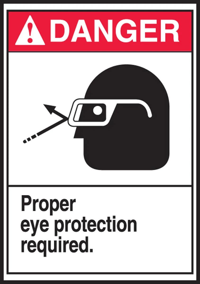 AccuformNMC LPPE143XVE ANSI Danger Safety Label, Proper Eye Protection Required, Adhesive Dura Vinyl, 5" H x 3-1/2" W