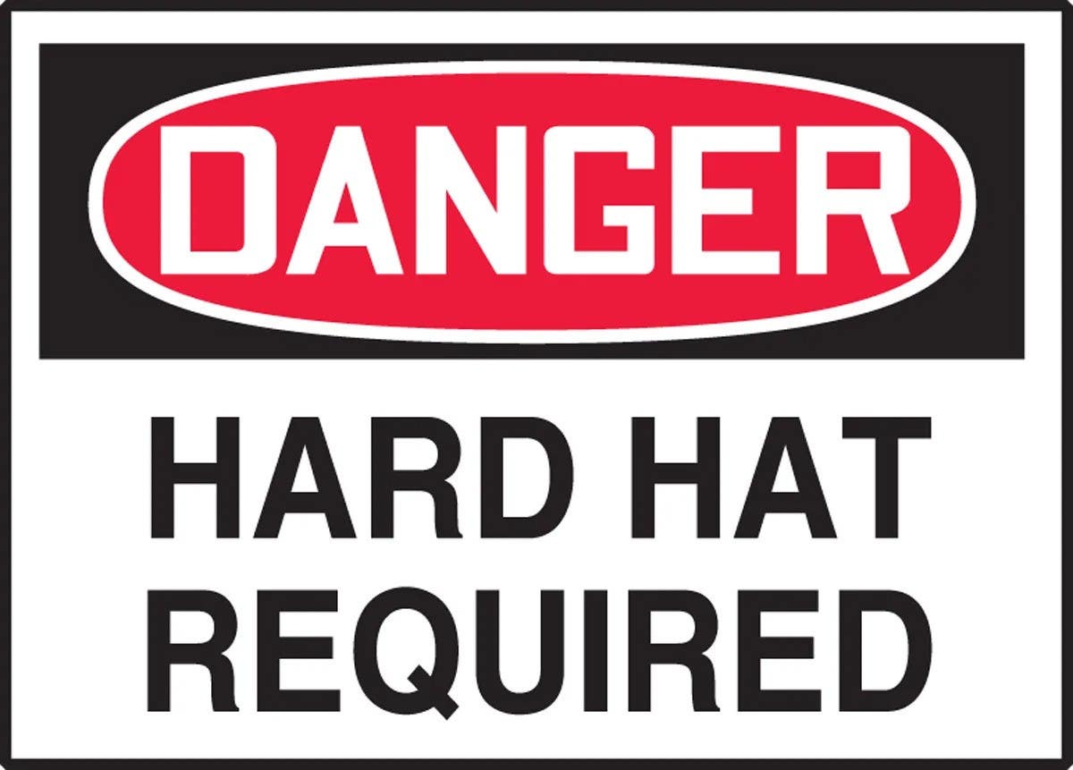AccuformNMC LPPE288XVE OSHA Danger Safety Label, Hard Hat Required, Adhesive Dura Vinyl, 3-1/2" H x 5" W