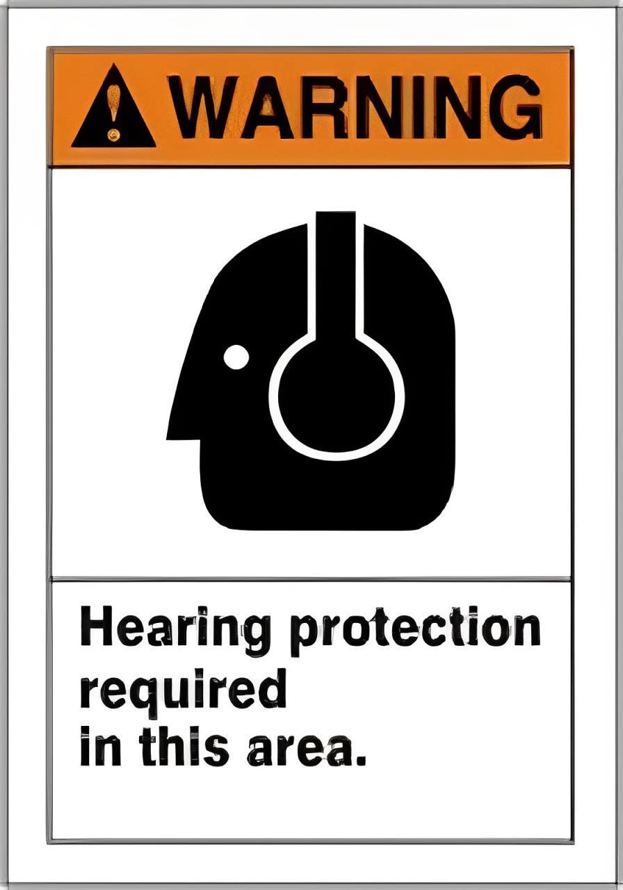 AccuformNMC LPPE300VSP ANSI Warning Safety Label, Hearing Protection Required…, Adhesive Vinyl, 5" H x 3-1/2" W, 5/Pk