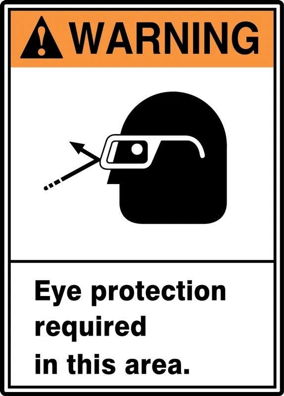 AccuformNMC LPPE301XVE ANSI Warning Safety Label, Eye Protection Required…, Adhesive Dura Vinyl, 5" H x 3-1/2" W