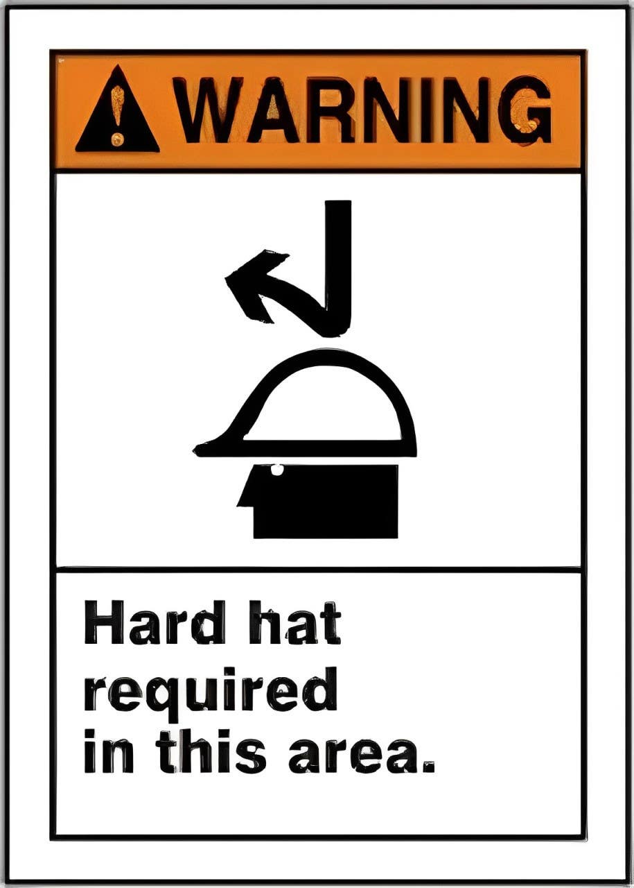 AccuformNMC LPPE302VSP ANSI Warning Safety Label, Hard Hat Required In This Area, Adhesive Vinyl, 5" H x 3-1/2" W, 5/Pk