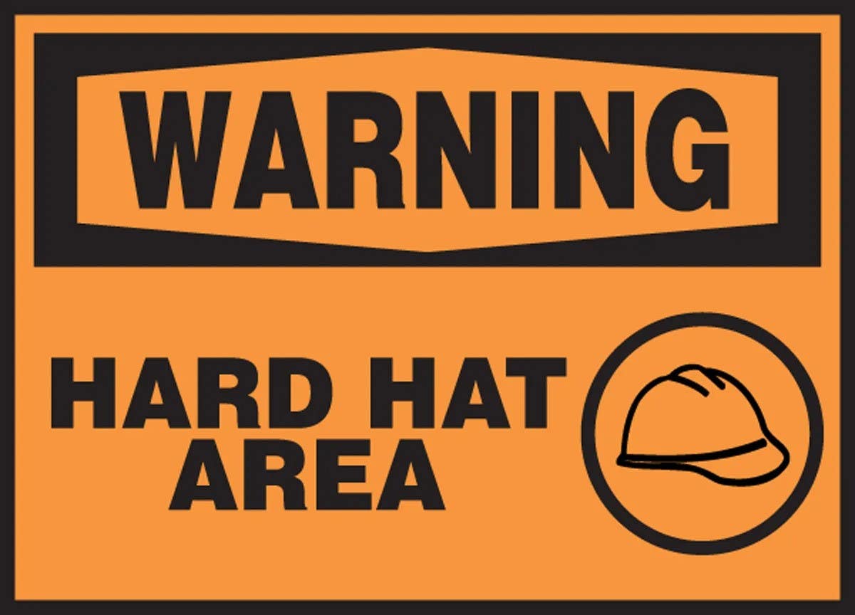 AccuformNMC LPPE309VSP OSHA Warning Safety Label, Hard Hat Area, Adhesive Vinyl, 3-1/2" H x 5" W, 5/Pk