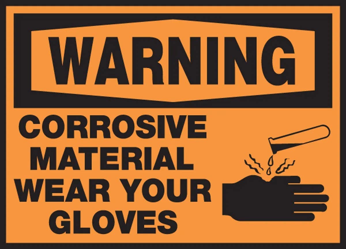 AccuformNMC LPPE318XVE OSHA Warning Safety Label, Corrosive Material, Wear Your Gloves, Adhesive Dura Vinyl, 3-1/2" H x 5" W