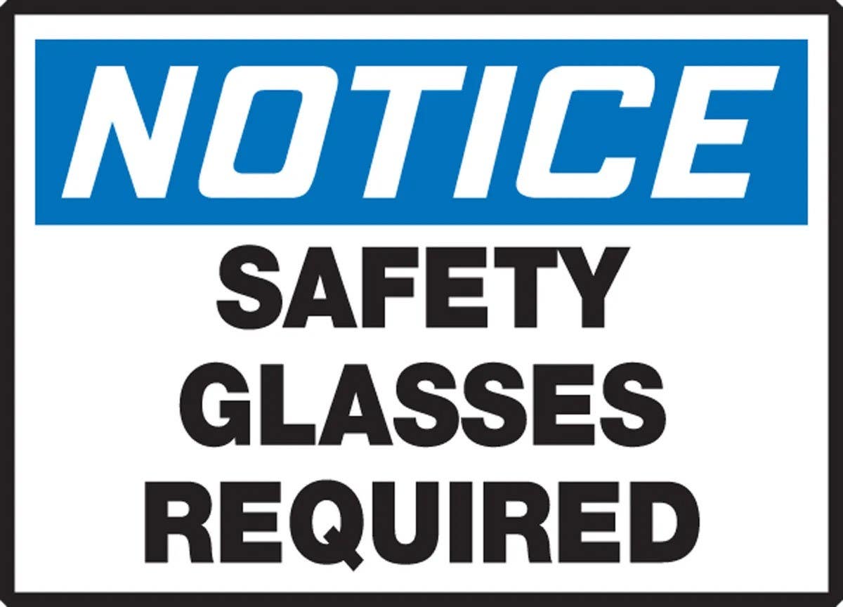 AccuformNMC LPPE829XVE OSHA Notice Safety Label, Safety Glasses Required, Adhesive Dura Vinyl, 3-1/2" H x 5" W