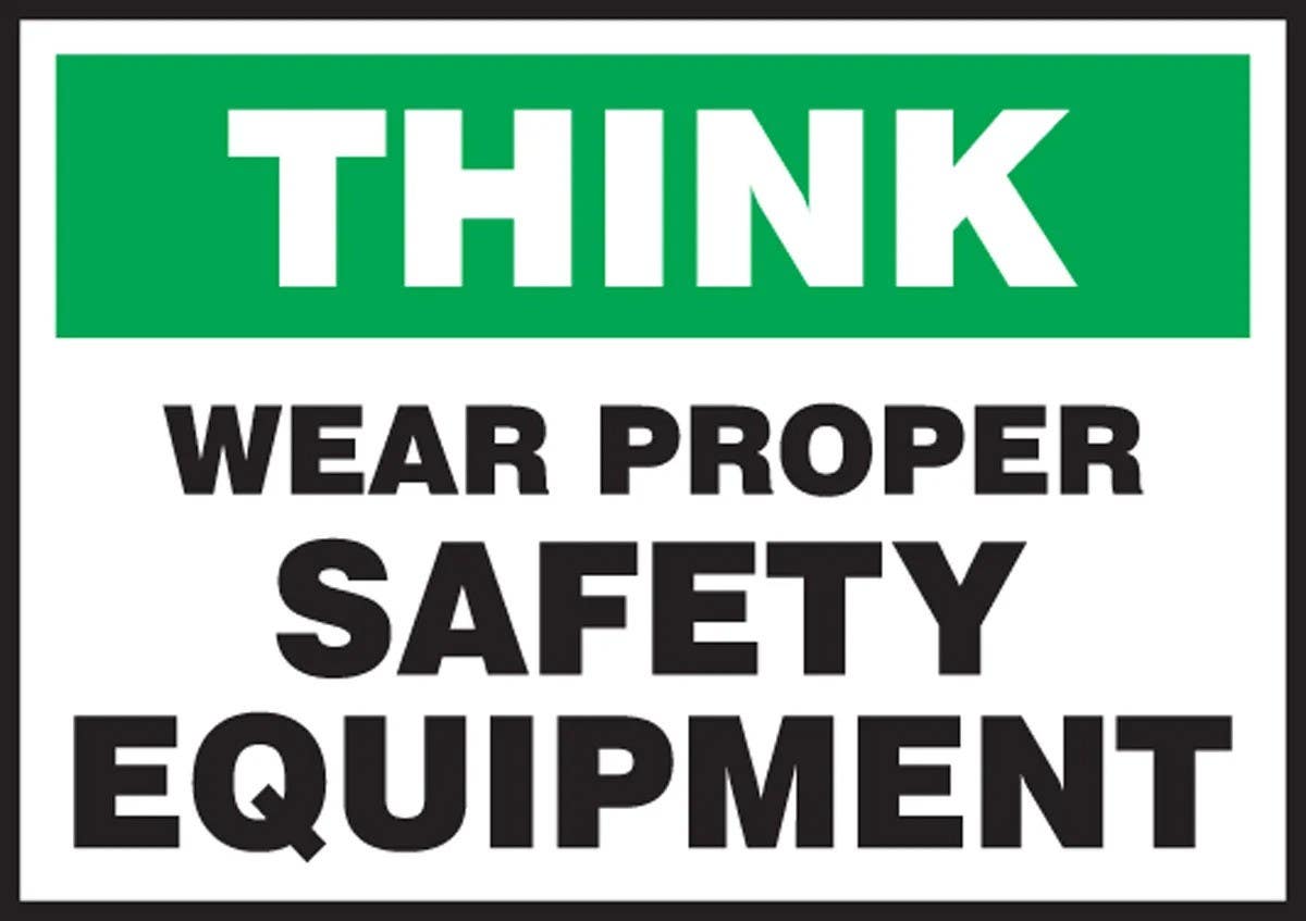 AccuformNMC LPPE919VSP Think Safety Label, Wear Proper Safety Equipment, Adhesive Vinyl, 3-1/2" H x 5" W, 5/Pk