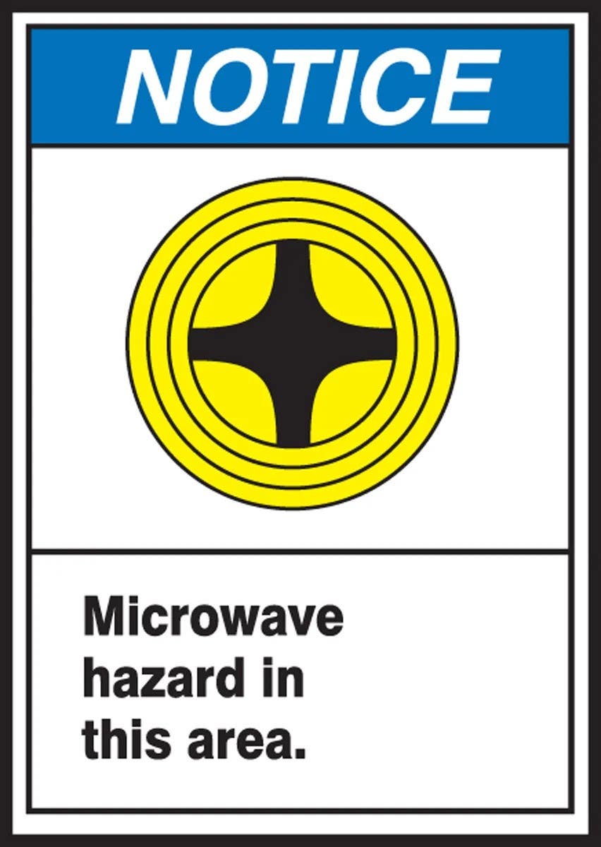 AccuformNMC LRAD800XVE ANSI Notice Safety Label, Microwave Hazard In This Area, Adhesive Dura Vinyl, 5" H x 3-1/2" W