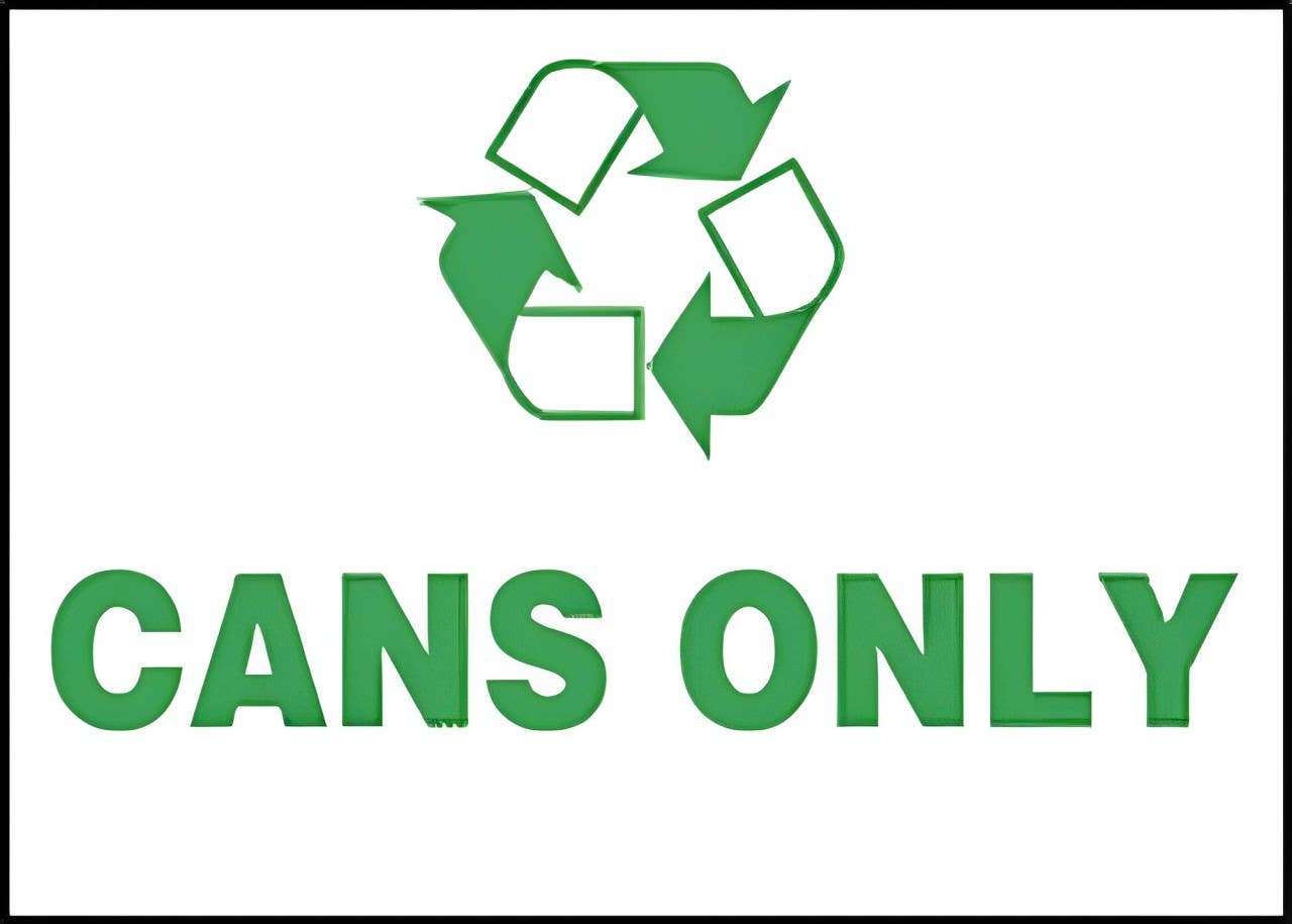 AccuformNMC LRCY500VSP Safety Label, Cans Only, Adhesive Vinyl, 3-1/2" H x 5" W, 5/Pk