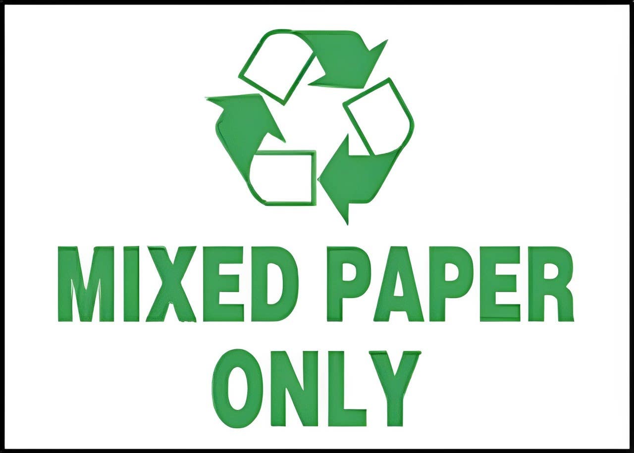 AccuformNMC LRCY504XVE Safety Label, Mixed Paper Only, Adhesive Dura Vinyl, 3-1/2" H  x 5" W