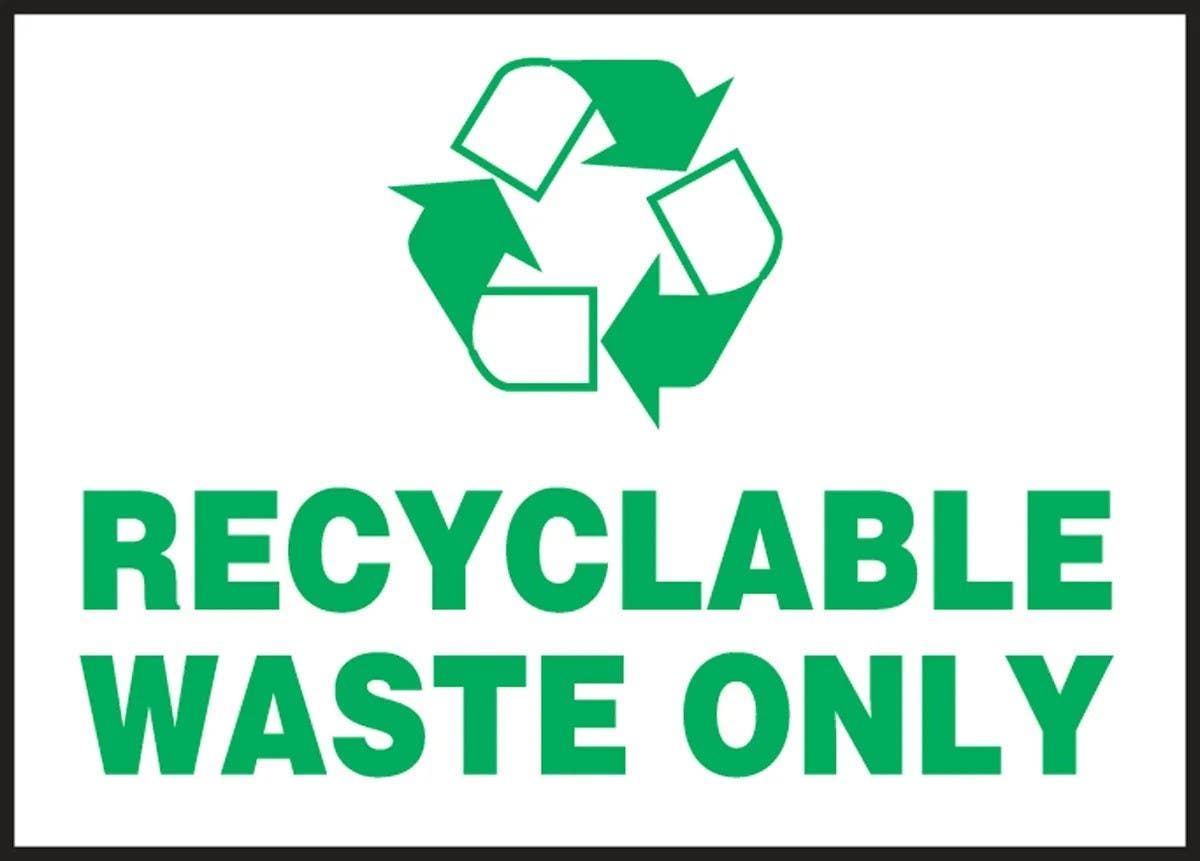 AccuformNMC LRCY510VSP Safety Label, Recyclable Waste Only, Adhesive Vinyl, 3-1/2" H x 5" W, 5/Pk