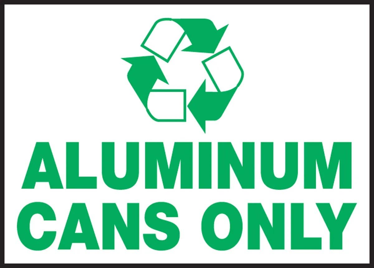 AccuformNMC LRCY512VSP Safety Label, Aluminum Cans Only, Adhesive Vinyl, 3-1/2" H x 5" W, 5/Pk