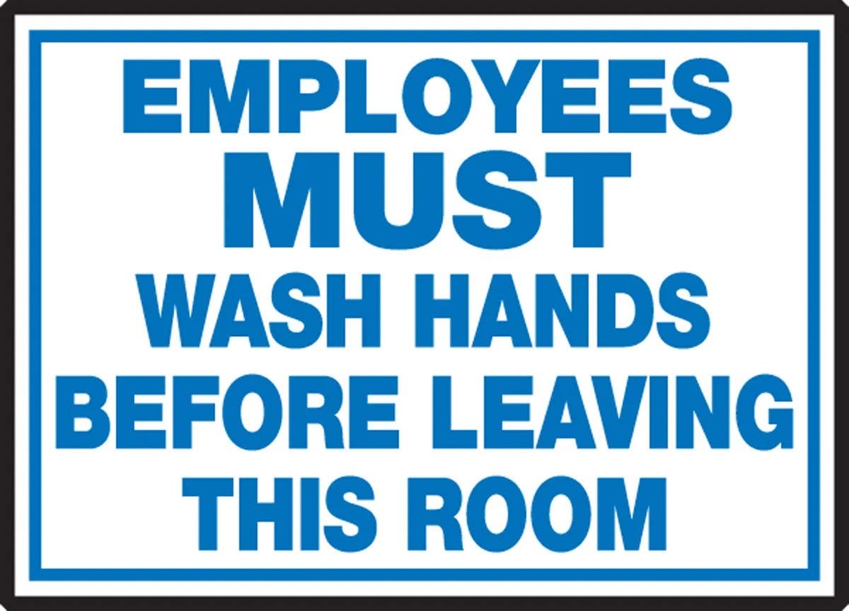 AccuformNMC LRST511XVE Safety Label, Employees Must Wash Hands Before..., Adhesive Dura Vinyl, 3-1/2" H x 5" W