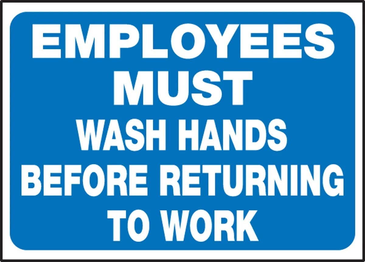 AccuformNMC LRST512VSP Safety Label, Employees Must Wash Hands Before..., Adhesive Vinyl, 3-1/2" H x 5" W, 5/Pk