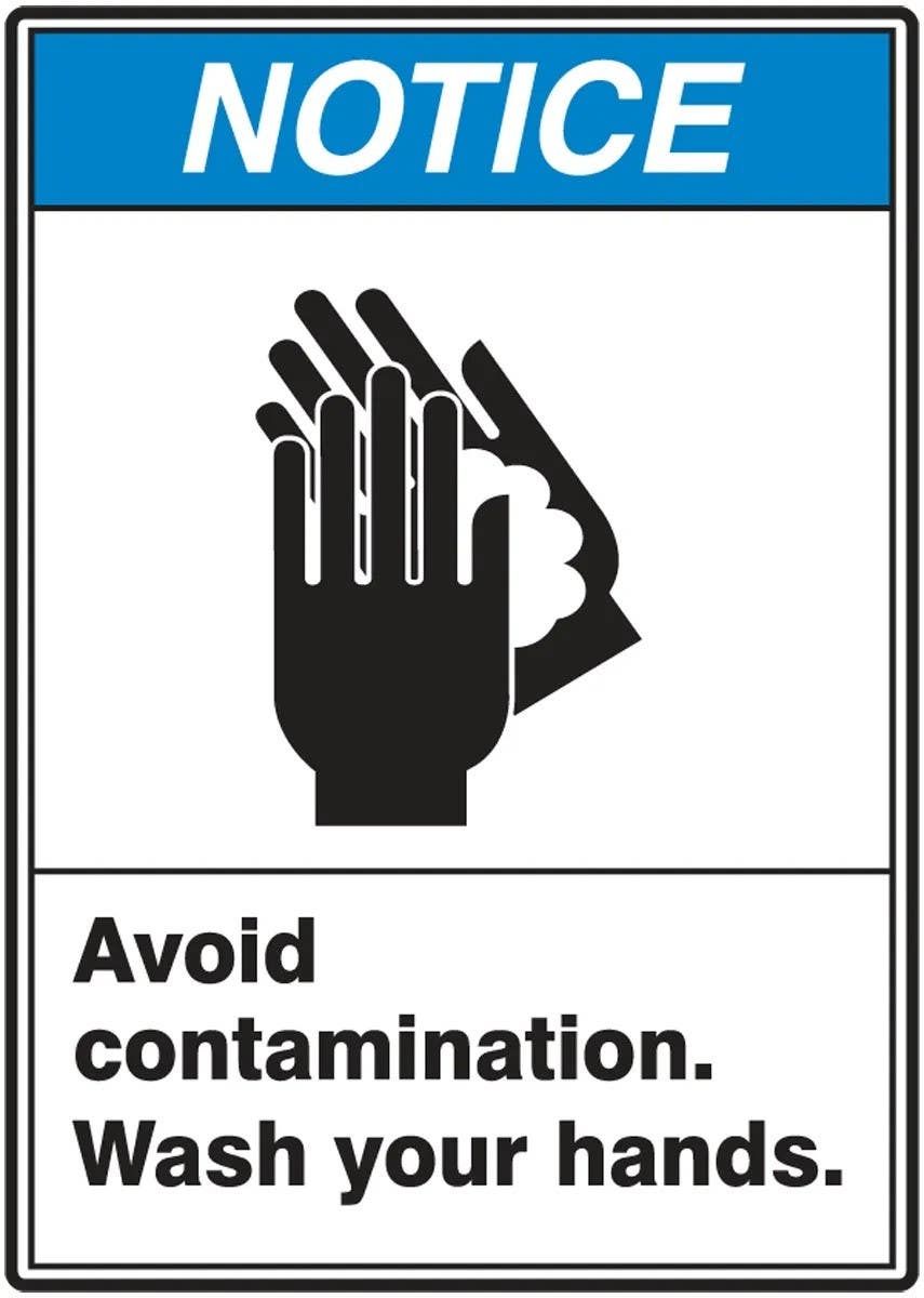 AccuformNMC LRST800VSP ANSI Notice Safety Label, Avoid Contamination, Wash Your Hands, Adhesive Vinyl, 5" H x 3-1/2" W, 5/Pk