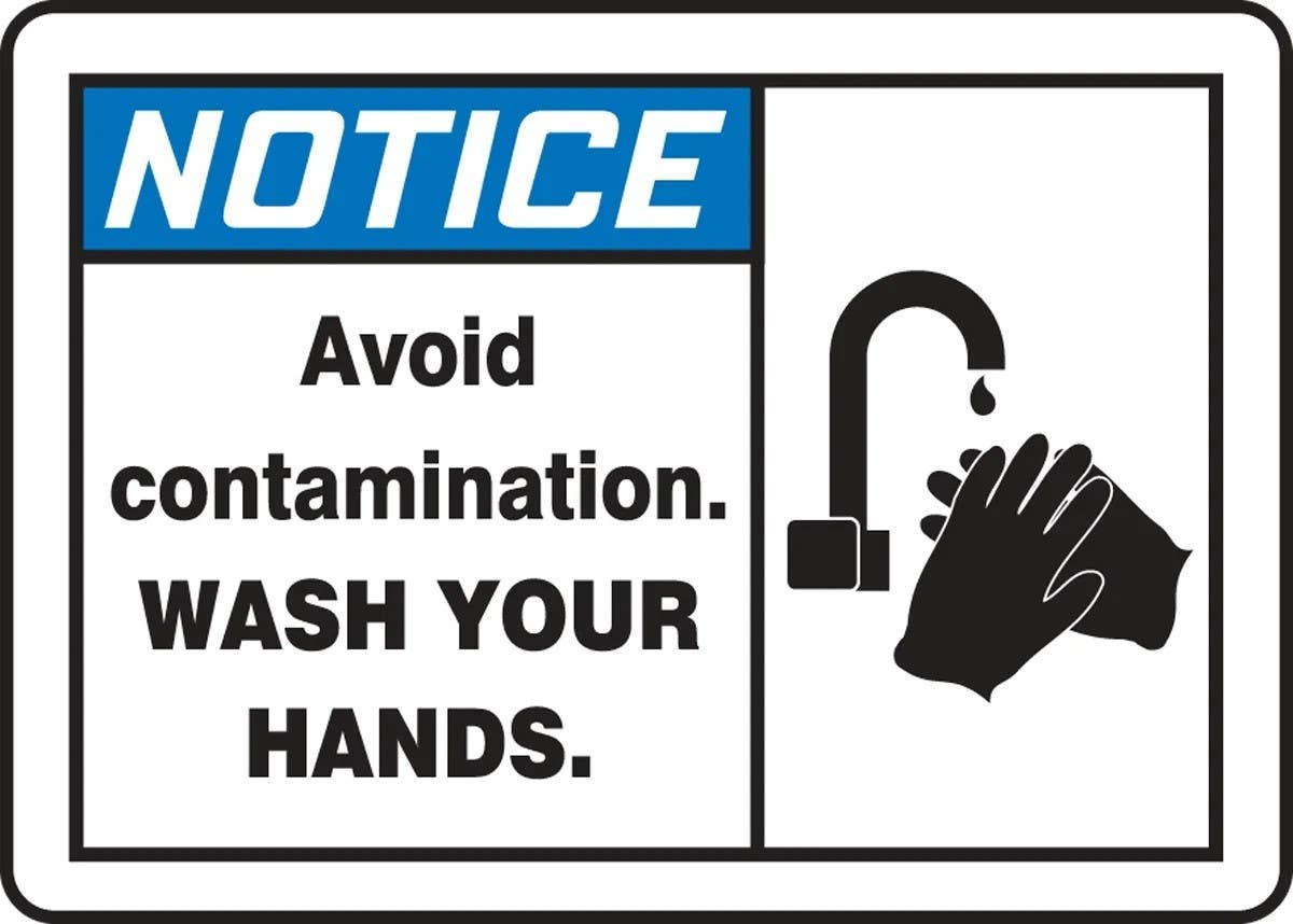 AccuformNMC LRST801XVE ANSI Notice Safety Label, Avoid Contamination, Wash Your Hands, Adhesive Dura Vinyl, 3-1/2" H x 5" W