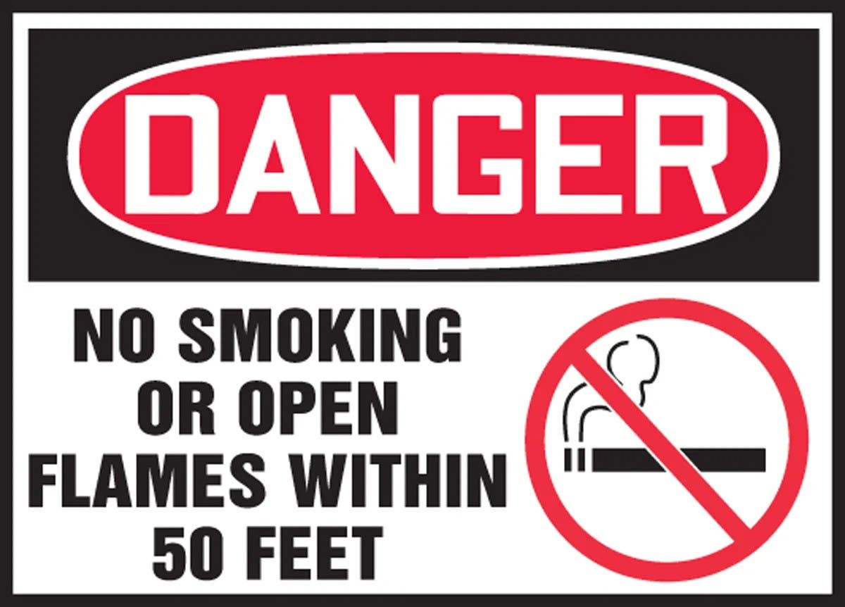 AccuformNMC LSMK003XVE OSHA Danger Safety Label, No Smoking Or Open Flames…, Adhesive Dura Vinyl, 5" H x 7" W