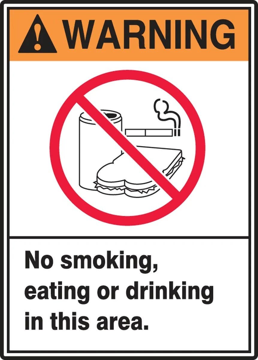 AccuformNMC LSMK300XVE ANSI Warning Safety Label, No Smoking Eating Or Drinking…, Adhesive Dura Vinyl, 5" H x 3-1/2" W