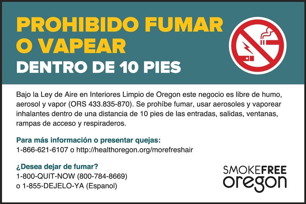 AccuformNMC LSMK Oregon State Safety Label, No Smoking Or Vaping Within 10 Feet, Adhesive Dura Vinyl