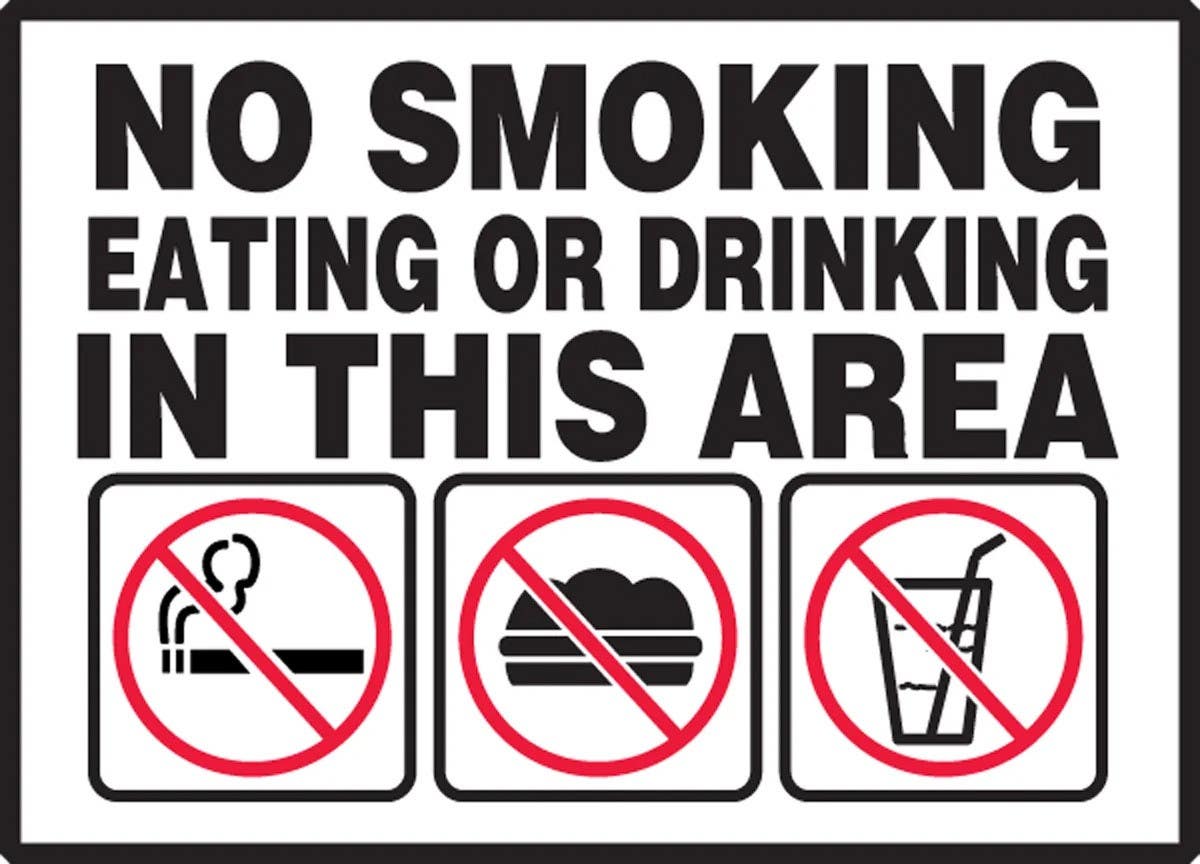 AccuformNMC LSMK511VSP Safety Label, No Smoking Eating Or Drinking In This Area, Adhesive Vinyl, 3-1/2" H x 5" W, 5/Pk