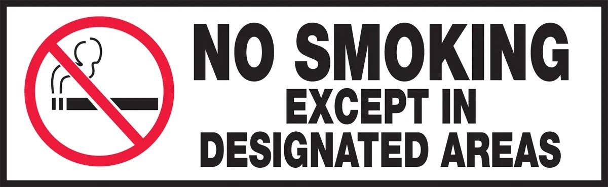 AccuformNMC LSMK526VSP Safety Label, No Smoking Except In Designated Areas, Adhesive Vinyl, 3" H x 10" W, 5/Pk