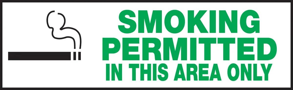 AccuformNMC LSMK531VSP Safety Label, Smoking Permitted In This Area Only, Adhesive Vinyl, 3" H x 10" W, 5/Pk
