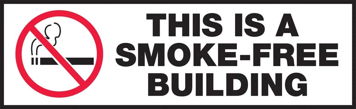 AccuformNMC LSMK533VSP Safety Label, This Is A Smoke-Free Building, Adhesive Vinyl, 3" H x 10" W, 5/Pk