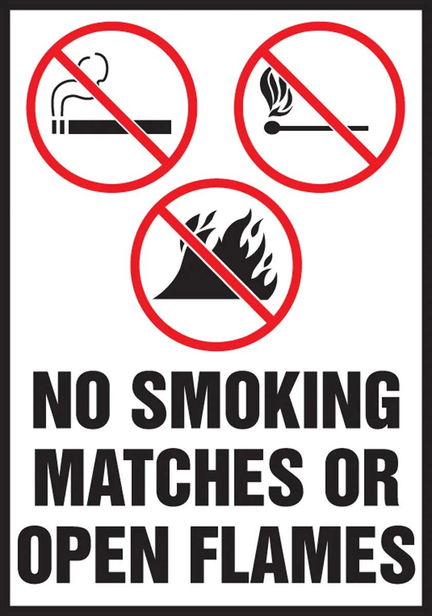 AccuformNMC LSMK559VSP Safety Label, No Smoking Matches Or Open Flames, Adhesive Vinyl, 5" H x 3-1/2" W, 5/Pk