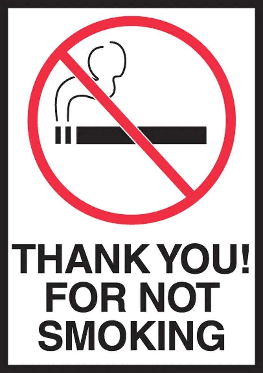 AccuformNMC LSMK561XVE Safety Label, Thank You, For Not Smoking, Adhesive Dura Vinyl, 5" H x 3-1/2" W